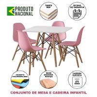 Conjunto De Mesa Madeira Infantil Quadrado Branco 4 Cadeiras Rosa - 4