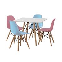 Conjunto De Mesa Infantil Madeira 68Cm Quadrado Branco 2 Cadeira Azul E 2 Rosa - 6