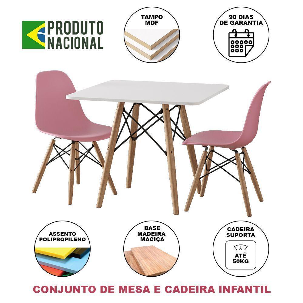 Conjunto De Mesa Madeira Infantil 68Cm Redondo Branco 2 Cadeiras Rosa Cor: Branco - 4