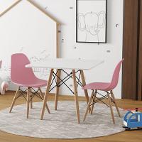Conjunto De Mesa Madeira Infantil 68Cm Redondo Branco 2 Cadeiras Rosa Cor: Branco - 1