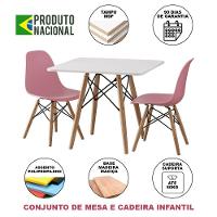 Conjunto De Mesa Madeira Infantil 68Cm Redondo Branco 2 Cadeiras Rosa Cor: Branco - 4