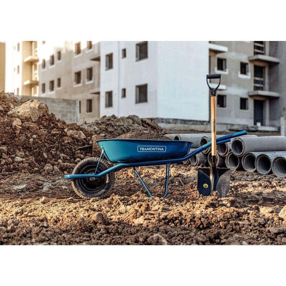 Carrinho De Mão Caçamba Rasa Metálica Azul 50 L, Braço Metálico E Pneu Com Câmara - 4