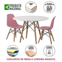 Conjunto De Mesa Madeira Infantil Redondo Branco 2 Cadeiras Rosa - 4