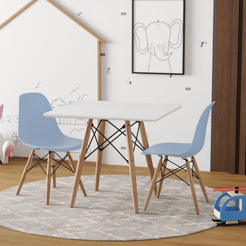 Conjunto De Mesa Infantil Madeira Quadrado Branco 2 Cadeiras Azul - 1