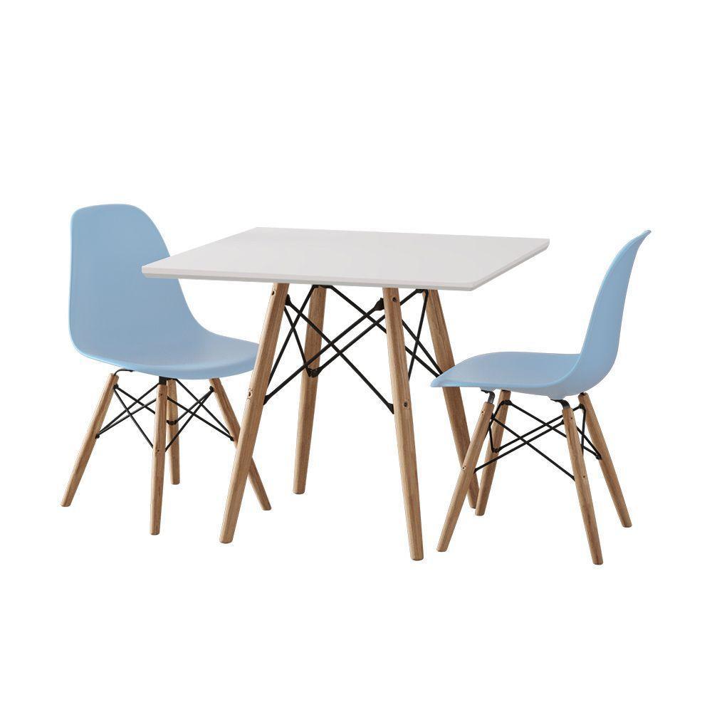 Conjunto De Mesa Infantil Madeira Quadrado Branco 2 Cadeiras Azul - 7