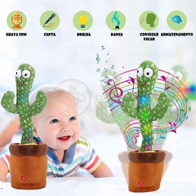 Brinquedo Cacto Dançante Pelúcia 120 Músicas Fala Repete Usb