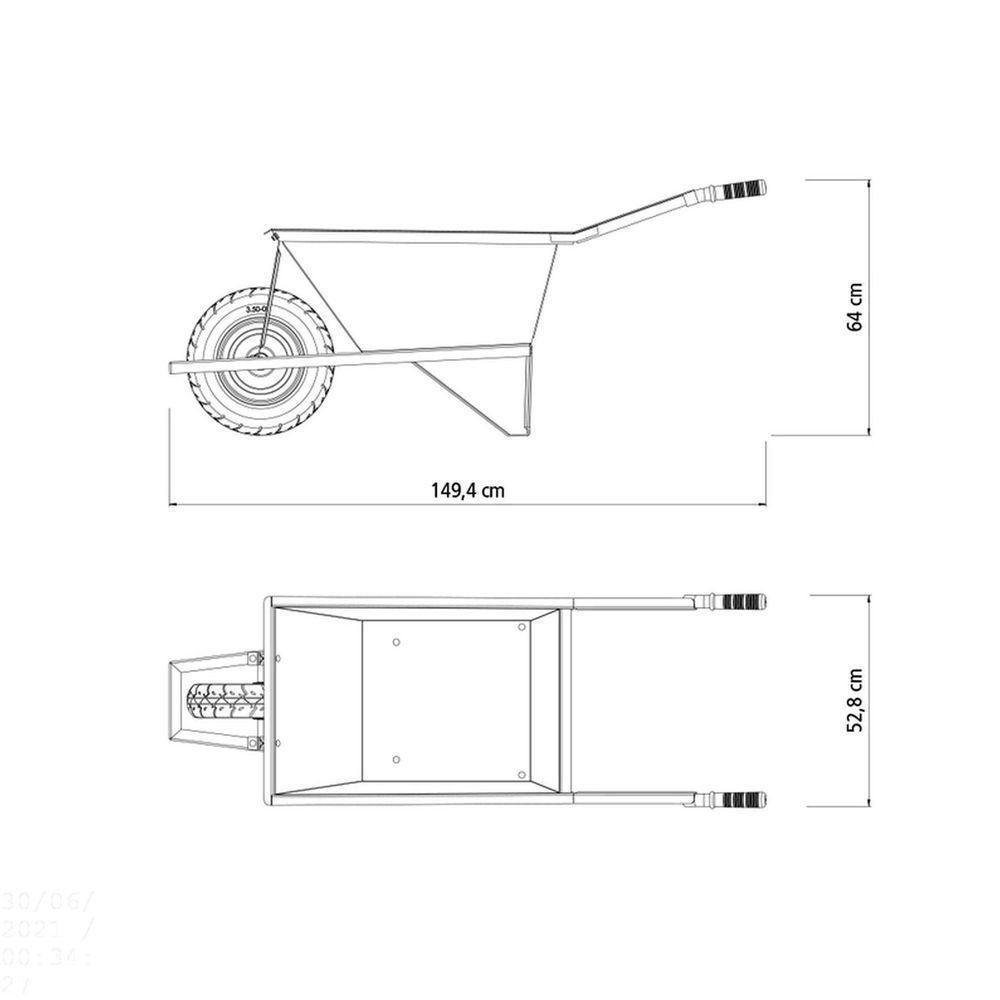 Carrinho De Mão Extraforte Com Caçamba Reforçada Metálica Cinza 80 L, Braço Metálico E Pn - 2