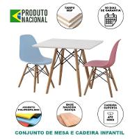 Conjunto De Mesa Madeira Infantil Quadrado Branco 1 Cadeira Azul 1 Cadeira Rosa - Cor: Branco - 5