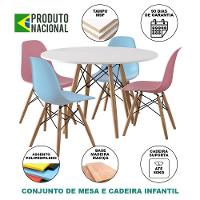 Conjunto De Mesa Madeira Infantil Redondo Branco 2 Cadeiras Azul E 2 Rosa - 4