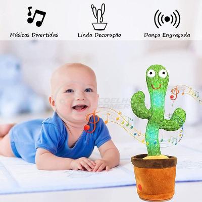 Brinquedo Cacto Dançante Pelúcia 120 Músicas Fala Repete Usb