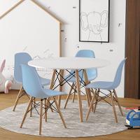 Conjunto De Mesa Madeira Infantil 68Cm Redondo Branco 4 Cadeiras Azul - 1