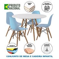 Conjunto De Mesa Madeira Infantil 68Cm Redondo Branco 4 Cadeiras Azul - 4