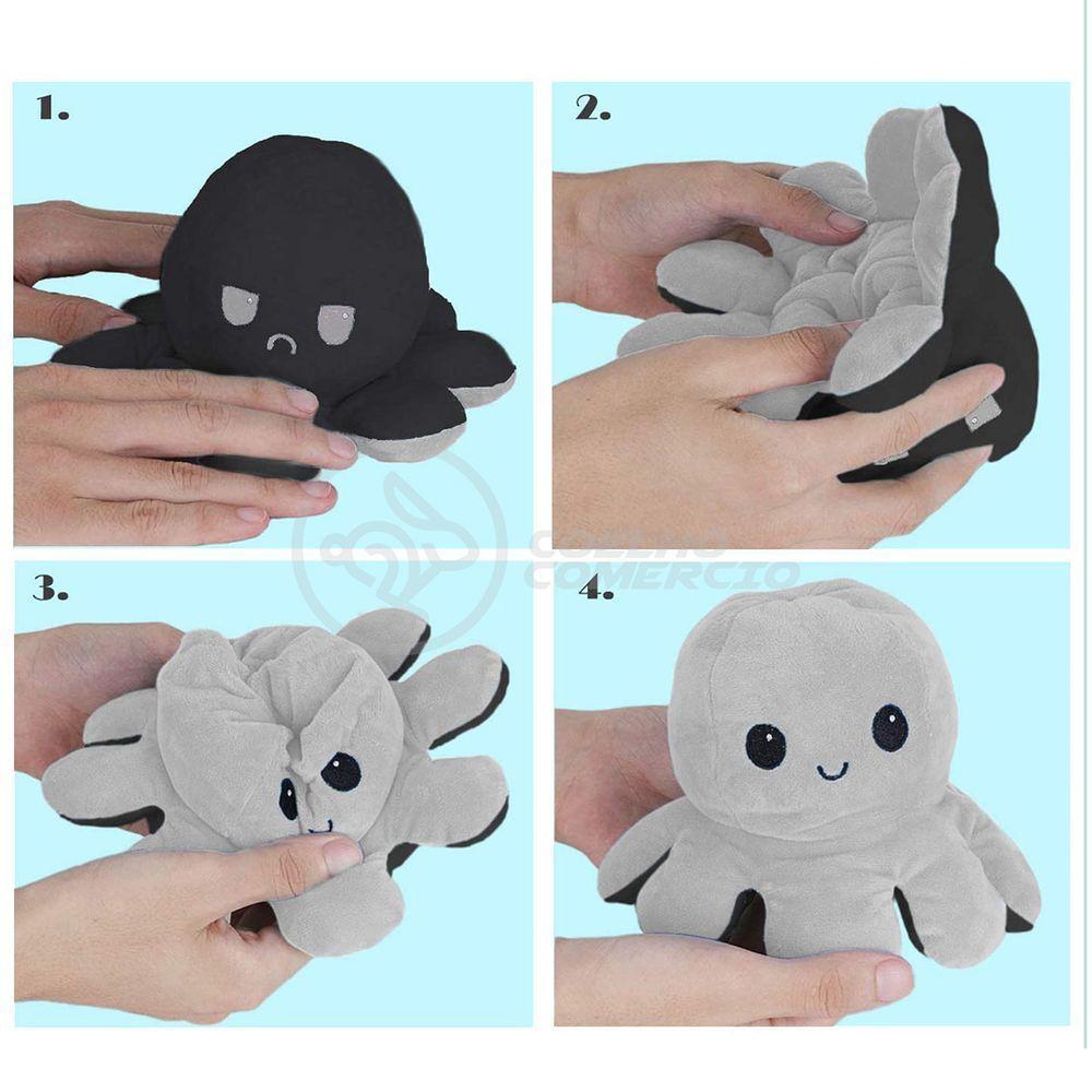 Polvo Reversível Feliz E Bravo 2 Em 1 Macio Preto E Cinza - 9