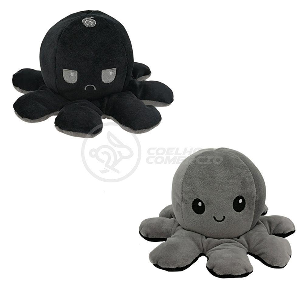 Polvo Reversível Feliz E Bravo 2 Em 1 Macio Preto E Cinza - 2