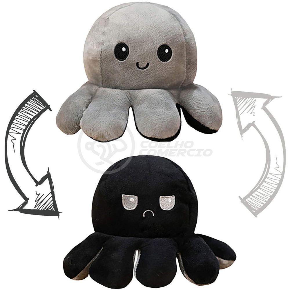 Polvo Reversível De Pelúcia 2 Em 1 Tiktok Preto E Cinza - 7