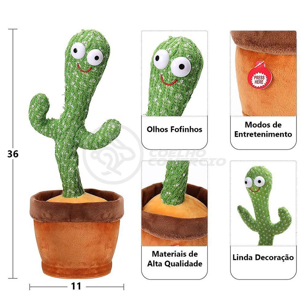 Brinquedo Cacto Dançante Pelúcia 120 Músicas Fala Repete Usb - 2
