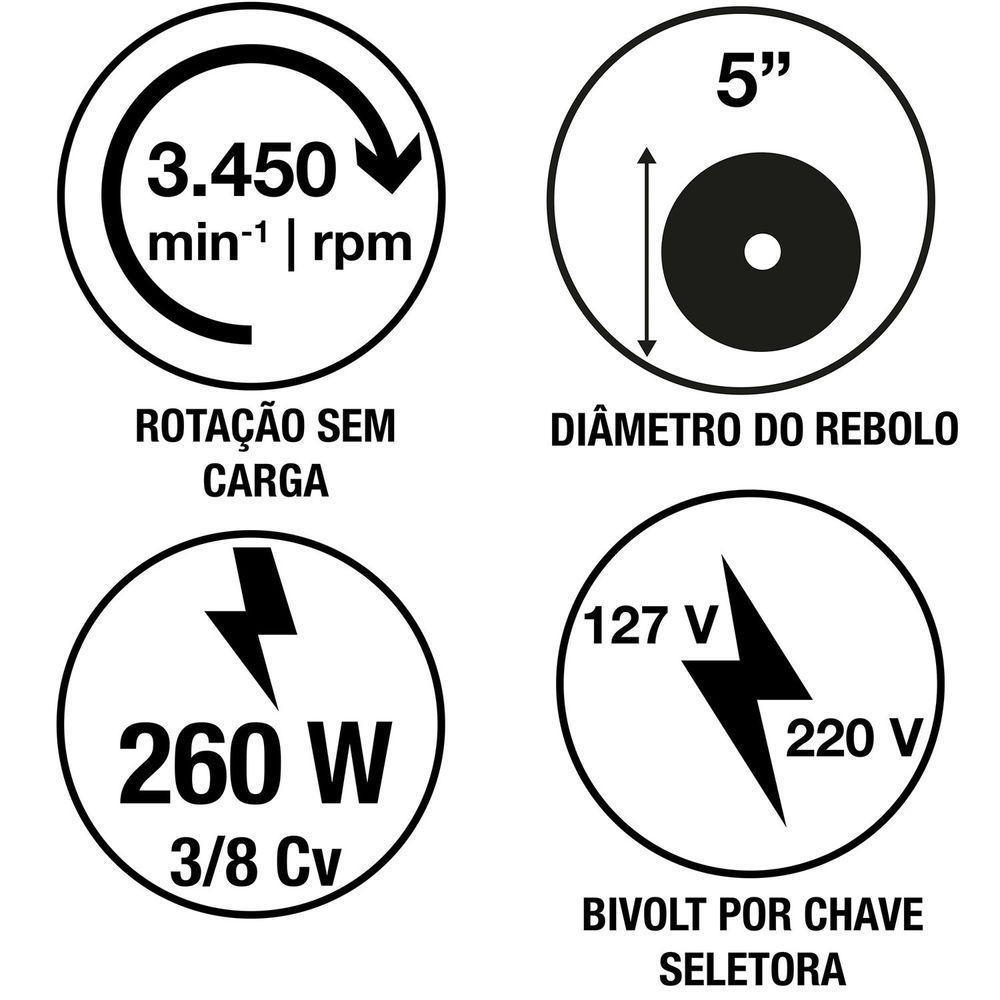 Moto Esmeril 260 W 5" Tramontina Para Uso Profissional Bivolt Tramontina - 5