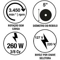 Moto Esmeril 260 W 5" Tramontina Para Uso Profissional Bivolt Tramontina - 5