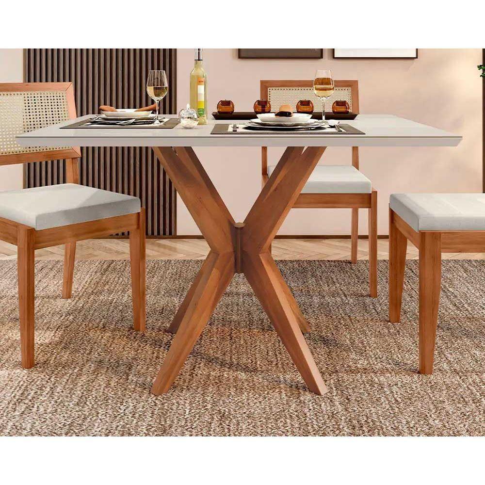 Mesa de Sala Jantar Donna c/ Tampo Madeirado c/ Vidro 120cm + 4 Cadeiras Rainha Natural - Nesher - 2