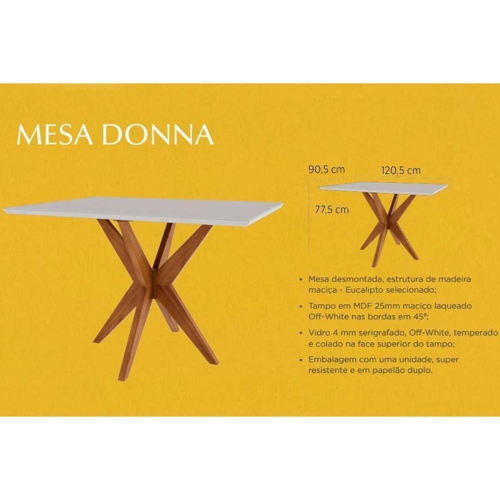 Mesa de Sala Jantar Donna c/ Tampo Madeirado c/ Vidro 120cm + 4 Cadeiras Rainha Natural - Nesher - 6