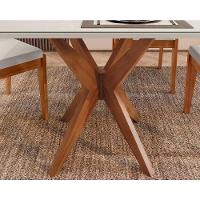 Mesa de Sala Jantar Donna c/ Tampo Madeirado c/ Vidro 120cm + 4 Cadeiras Rainha Natural - Nesher