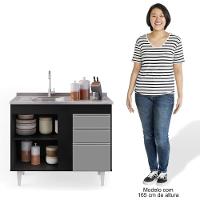 Balcão Com Pia Inox 100cm 3 Portas 2 Gavetas Preto/Cinza - 2