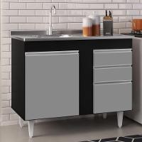 Balcão Com Pia Inox 100cm 3 Portas 2 Gavetas Preto/Cinza - 6