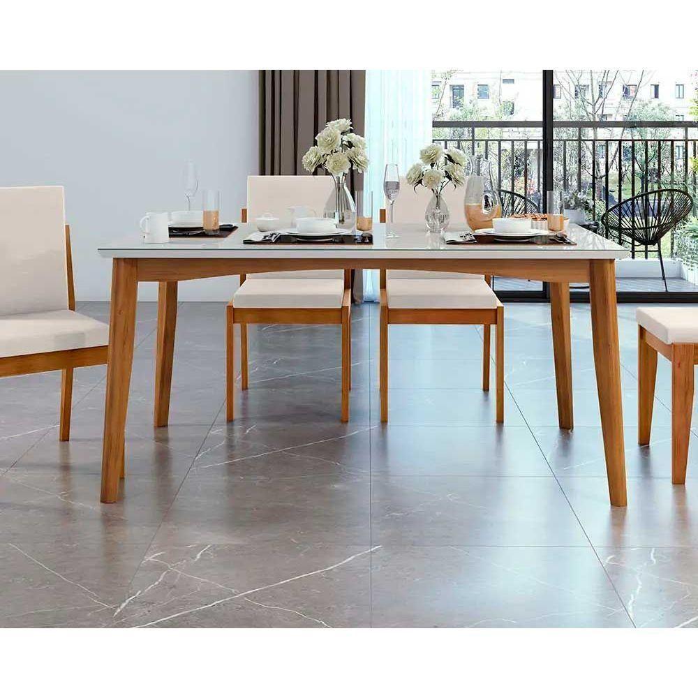 Mesa De Sala Jantar Monalisa C- Tampo Madeirado C- Vidro 160cm+ 6 Cadeiras Lady Natural - 3