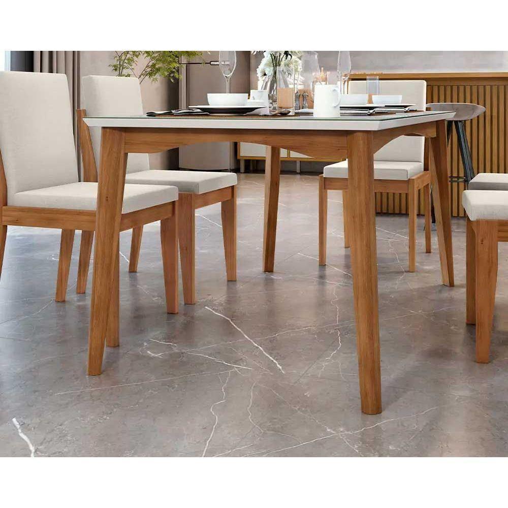 Mesa De Sala Jantar Monalisa C- Tampo Madeirado C- Vidro 160cm+ 6 Cadeiras Lady Natural - 4
