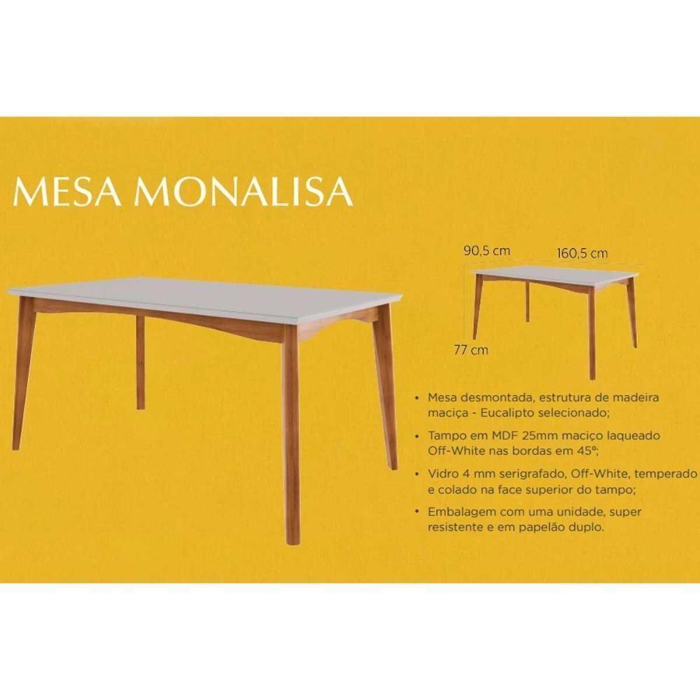 Mesa De Sala Jantar Monalisa C- Tampo Madeirado C- Vidro 160cm+ 6 Cadeiras Lady Natural - 9