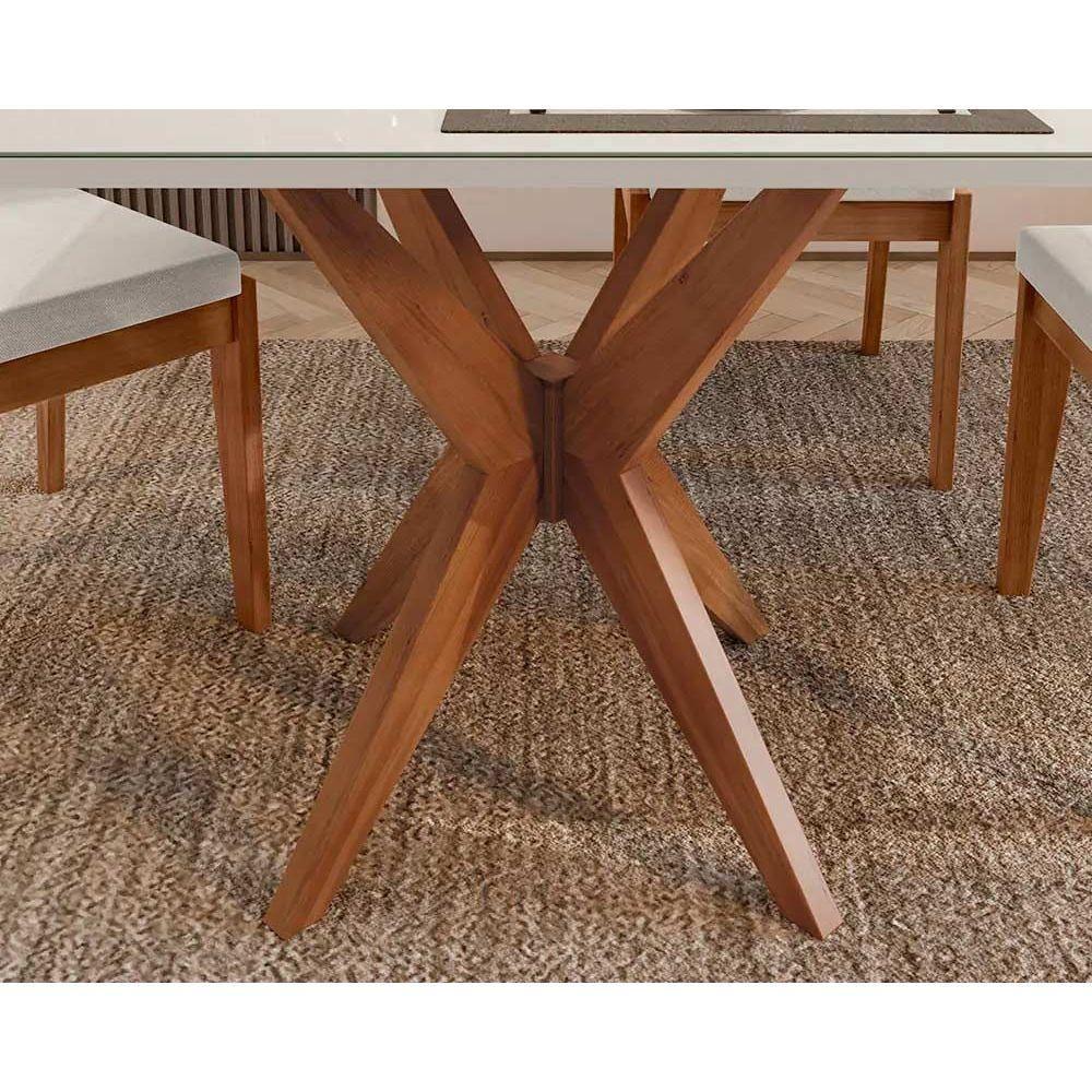Mesa De Sala Jantar Donna C- Tampo Madeirado C- Vidro 120cm + Cadeiras Lady 4 Un Natural - 4