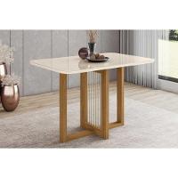 Mesa de Sala Jantar Natalí SC73 + Tampo Madeirado Vidro Curvo 120x80cm Nature/Off White - Henn - 1