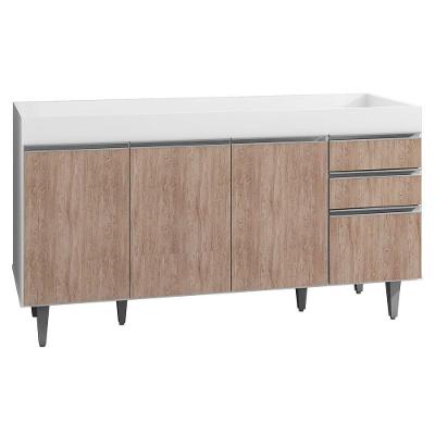 Balcão Pia 150cm 4 Portas 2 Gavetas Branco/Castanho