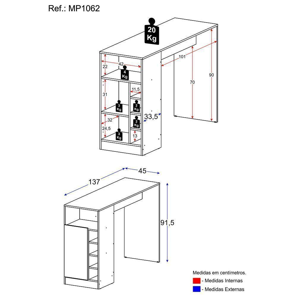 Bar Bancada Com Adega E 1 Porta Multimóveis Mp1062 Branco Branco - 5