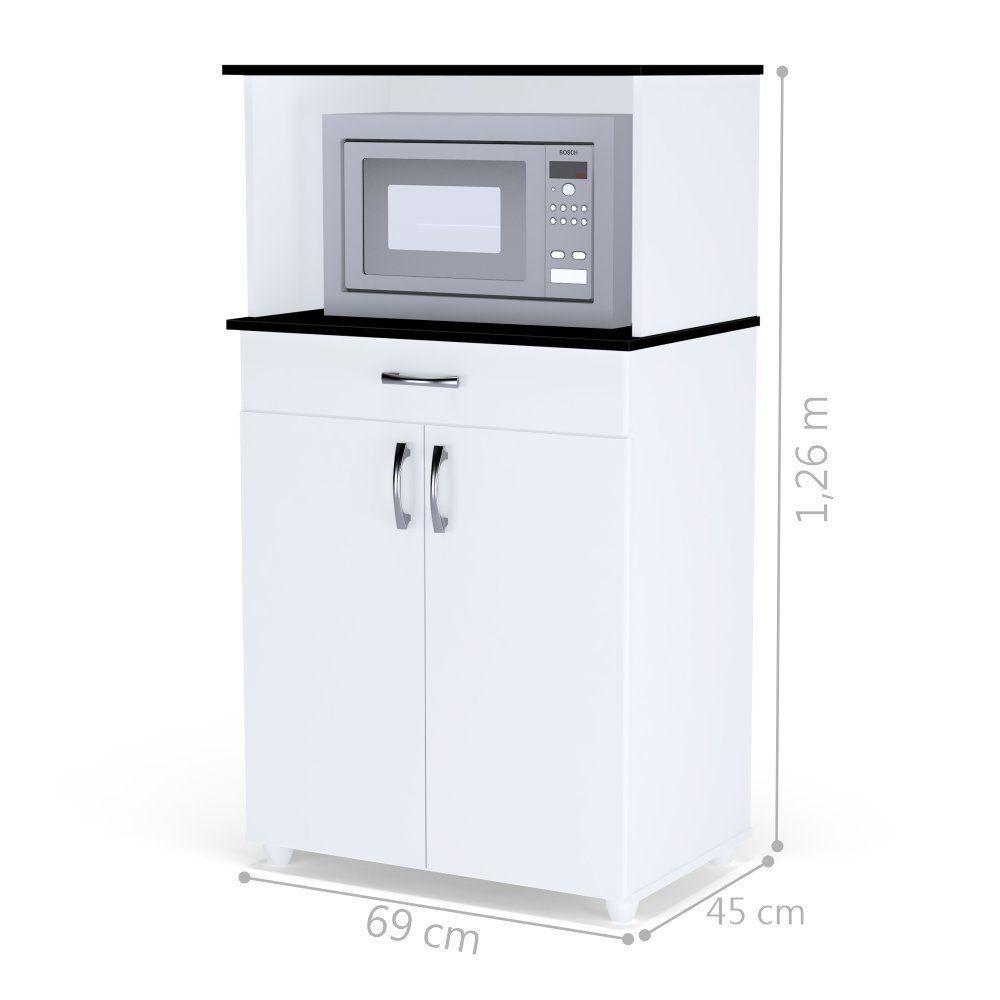 Bancada Micro-ondas Cassandra Branco Preto - 4