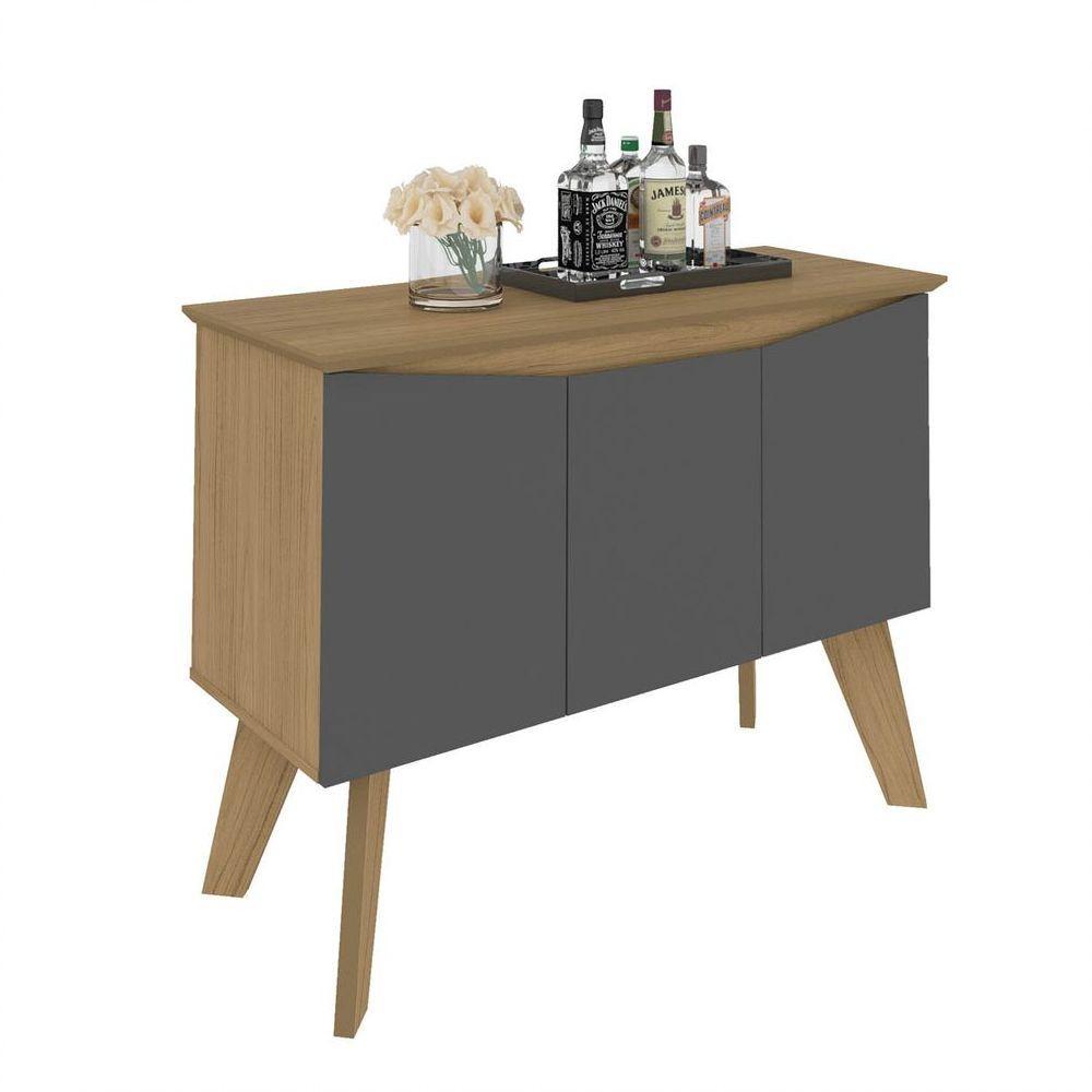 Bancada Buffet Carvalho Grafite 3 Portas Borda Invertida - 4