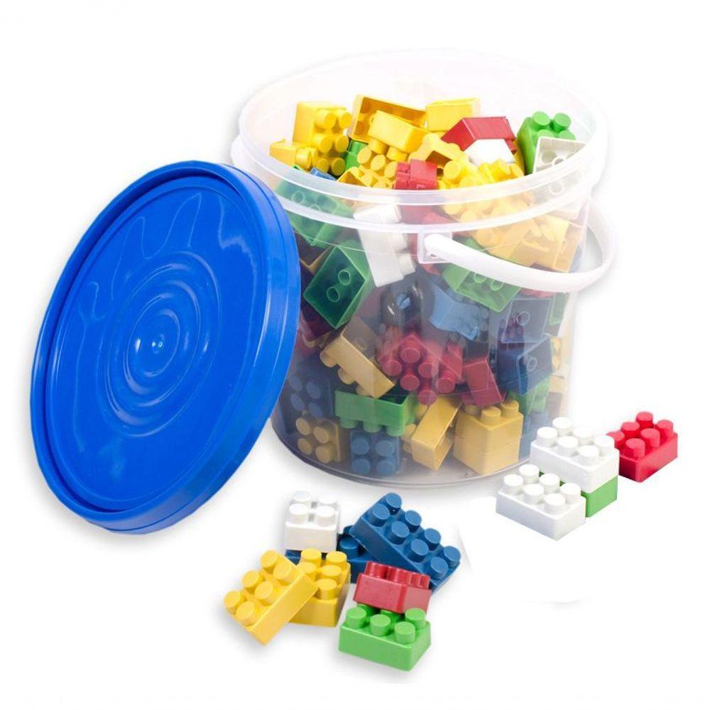 Balde com Blocos de Montar - 128 Peças Tampa Azul - 1