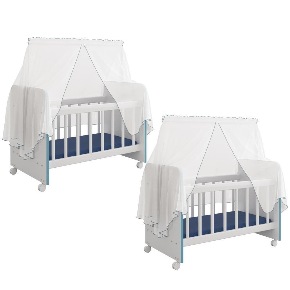 Kit 2 Berços Para Boneca Brinquedo Infantil Branco Azul - 1