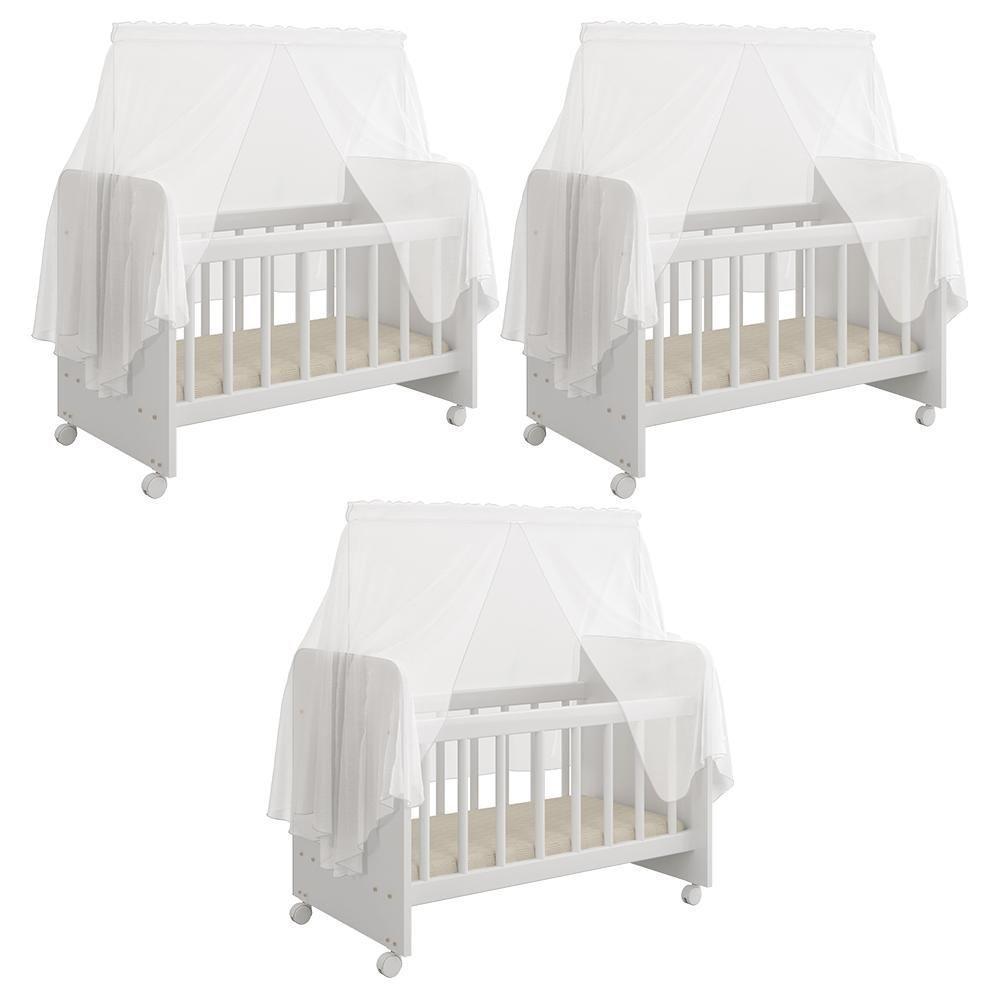 Kit 03 Berços Para Boneca Magia Brinquedo Infantil Branco - 1