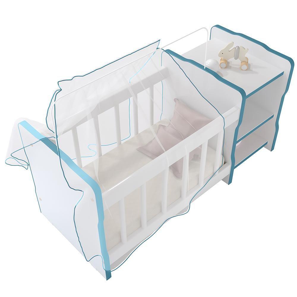 Kit 2 Berços Para Boneca Brinquedo Infantil Branco Azul - 3