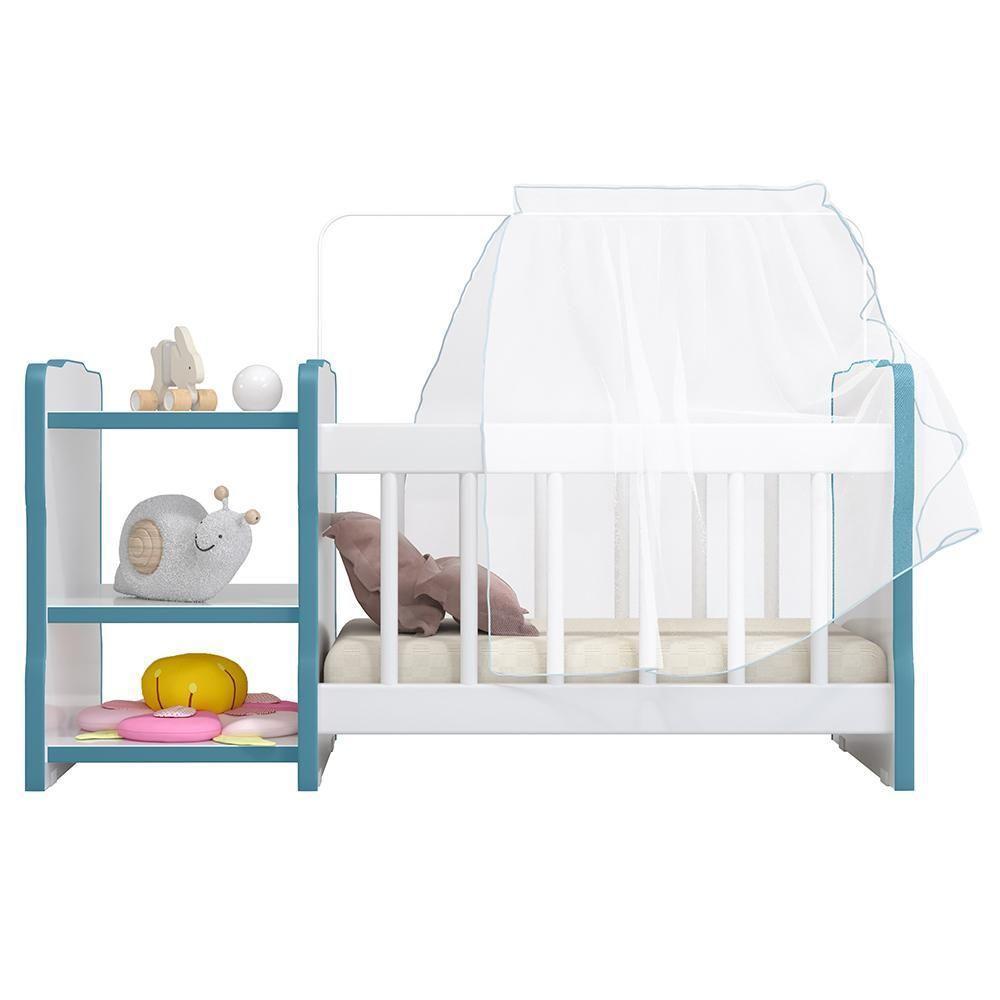 Kit 2 Berços Para Boneca Brinquedo Infantil Branco Azul - 4