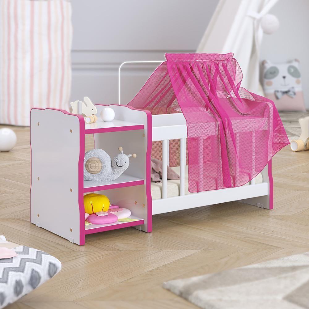 Berço Para Boneca Cristal Brinquedo Infantil Branco Rosa - 7