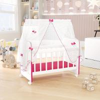 Kit 3 Berços Para Boneca Brinquedo Infantil Branco Rosa - 8