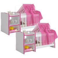 Kit 2 Berços Para Boneca Brinquedo Infantil Branco Rosa - 1