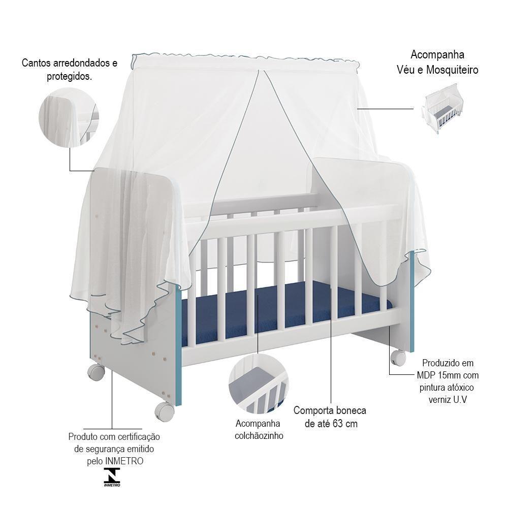 Berço Para Boneca Magia C02 Brinquedo Infantil Branco Azul - 5