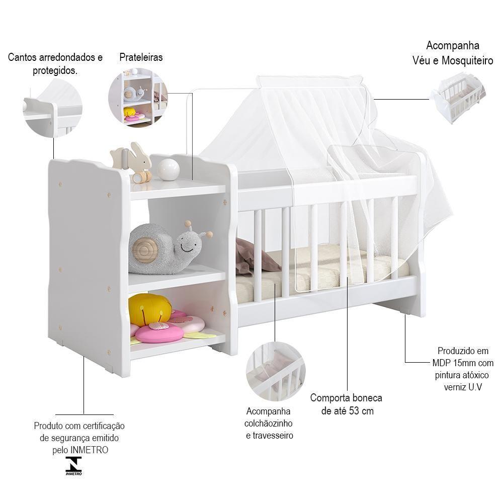 Kit 2 Berços Para Boneca Cristal Brinquedo Infantil Branco - 6