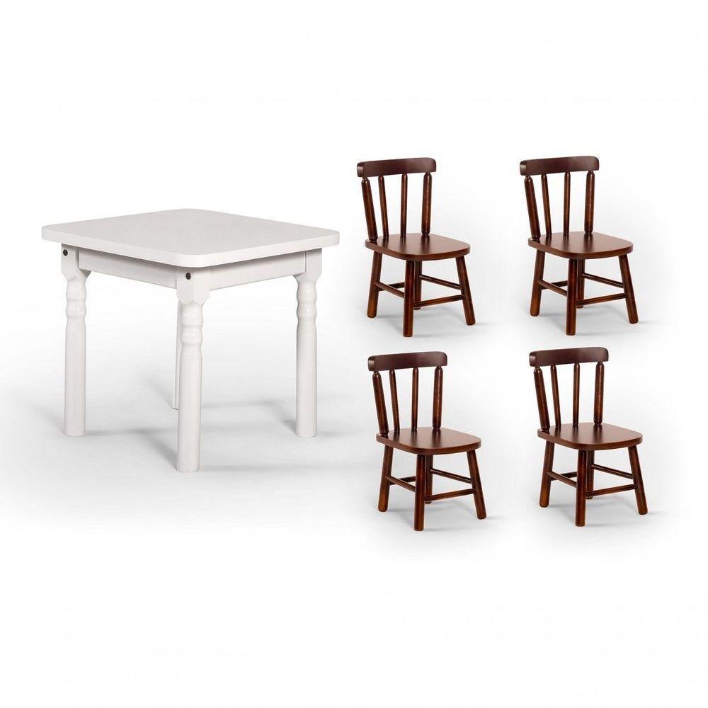 Conjunto Mesinha Infantil Branca Com 4 Cadeiras Kids Imbuia - 1