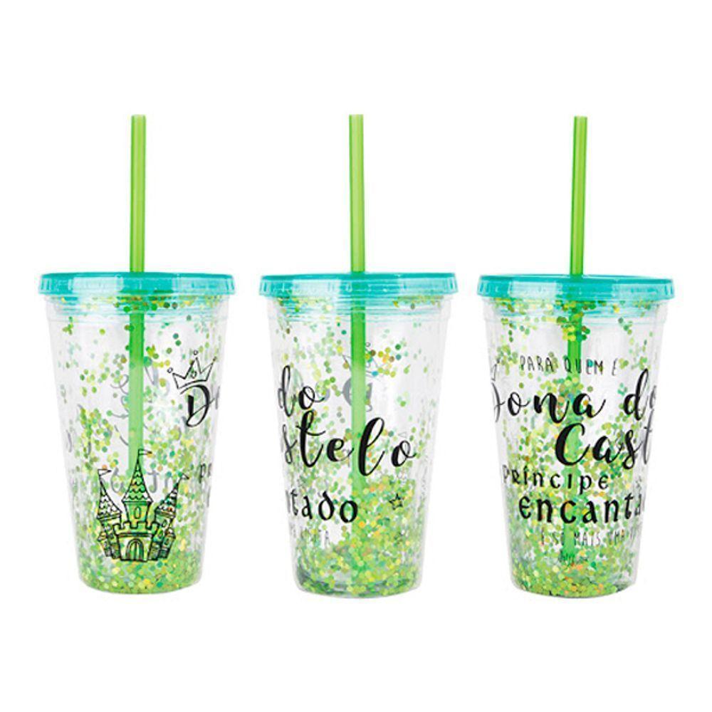 Copo De Plástico 450Ml Shine Teen Com Canudo - Art Brink - 1