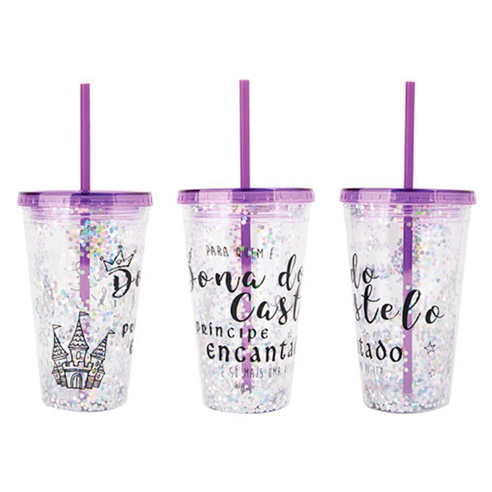 Copo De Plástico 450Ml Shine Teen Com Canudo - Art Brink - 1