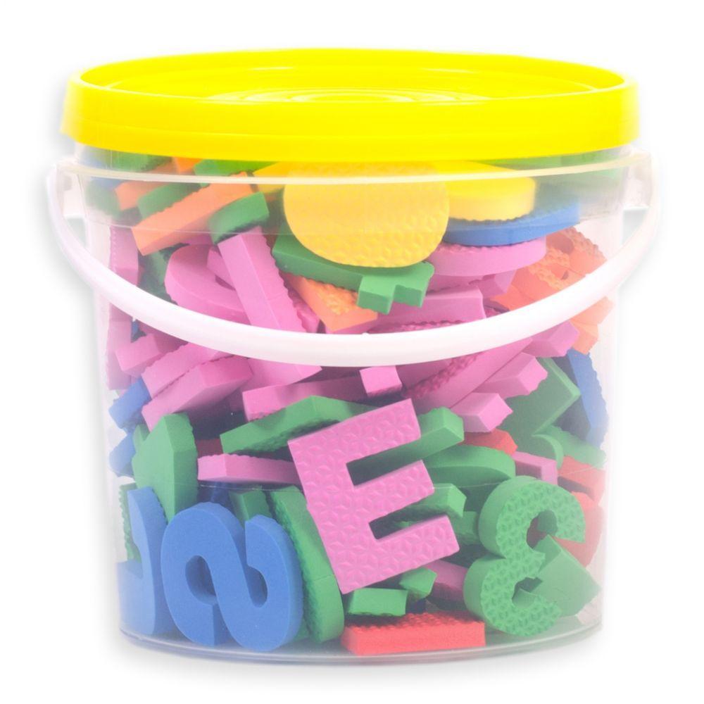 Balde com 152 Letras Números e Sinais em Eva Tampa Amarela - 1